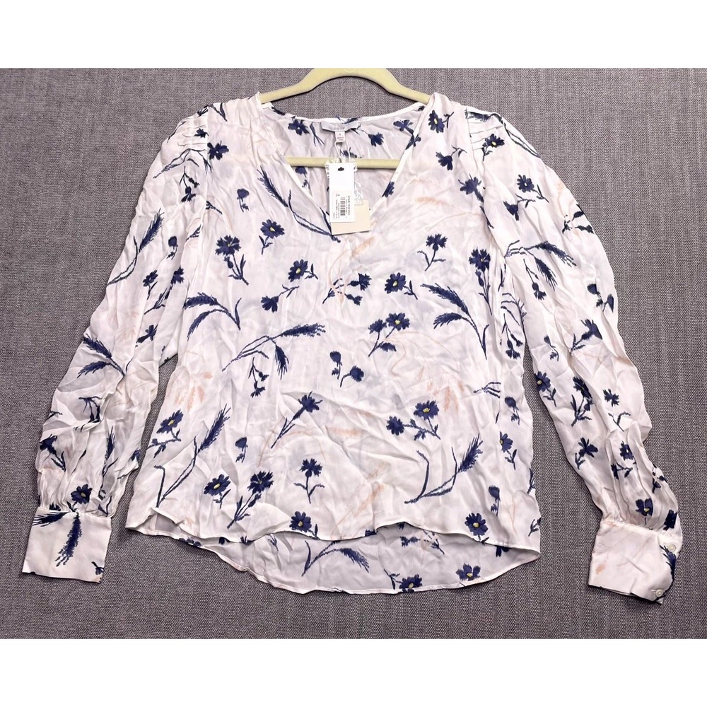 Joie Yadra Blouse Womens Small Porcelain Floral V-Neck Long Sleeve 19-1-004866